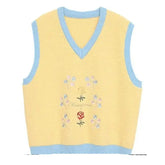 Kawaii Flowers V-neck Knitting Vest
